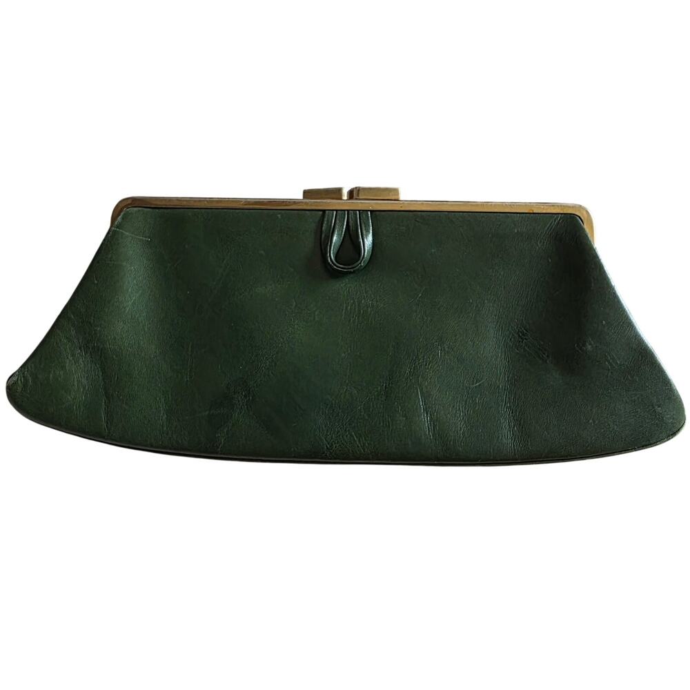 Vintage Rare 1950s Wiener Modellarbeit Green Leather,Lock Clutch Bag Mid Century